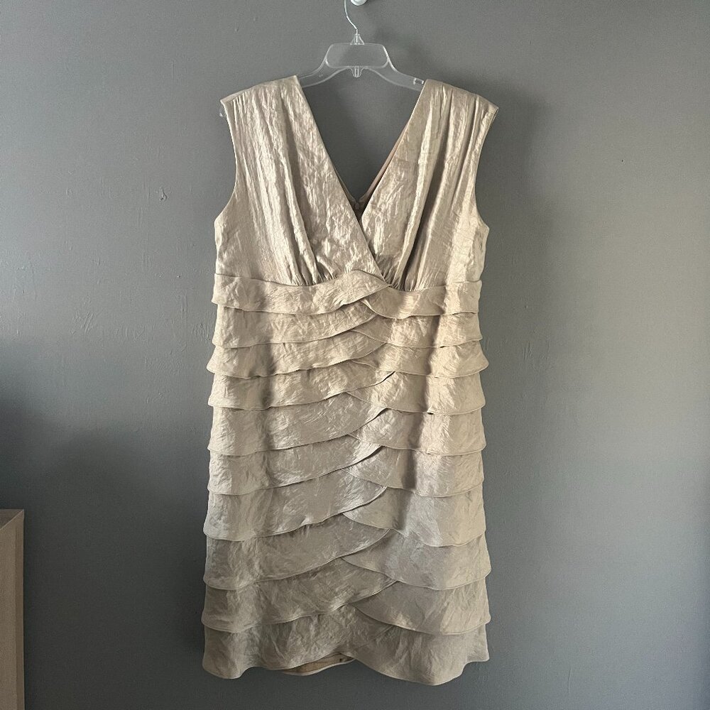 dressbarn muted metallic gold ruffle dress!!